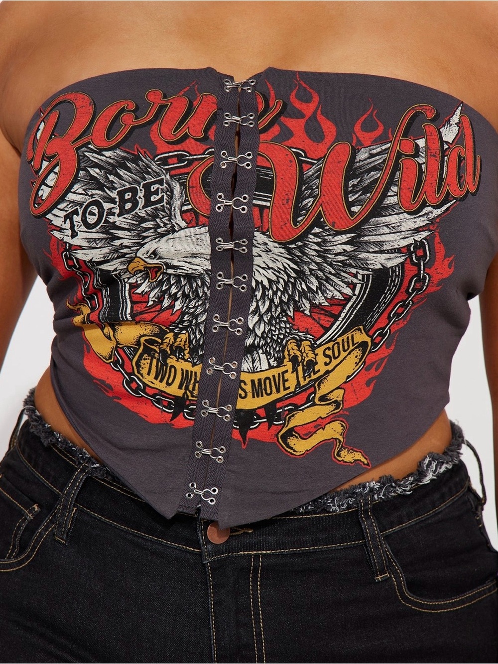 NEW WT Fashion Nova Born To Rock Corset Style Top Charcoal Grey Plus Size 2X